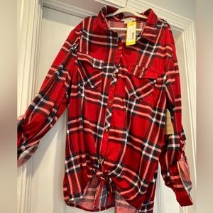 Passport Chelsea Girls Red Plaid Tie Front Flannel Button Down Shirt